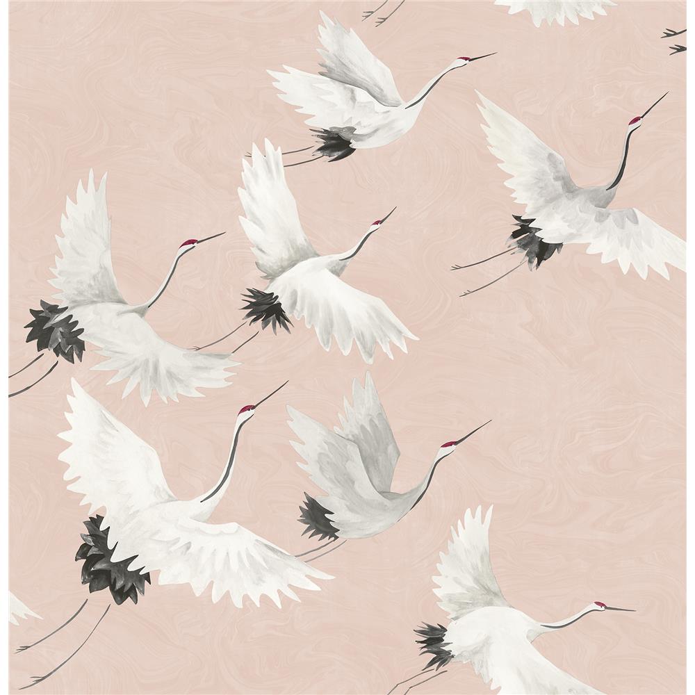 A-Street Prints by Brewster 2764-24305 Mistral Windsong Pink Crane Wallpaper