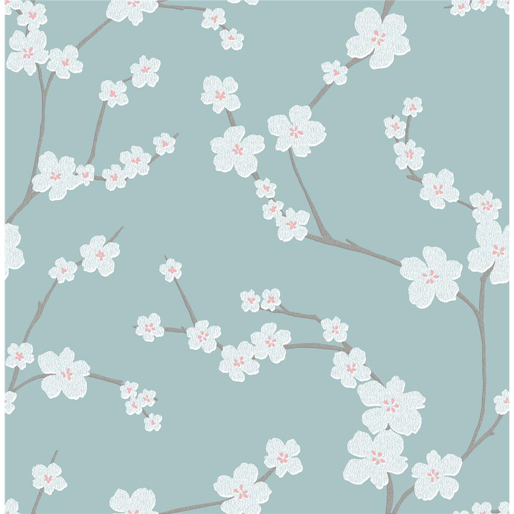 A-Street Prints by Brewster 2764-24324 Mistral Sakura Turquoise Floral Wallpaper