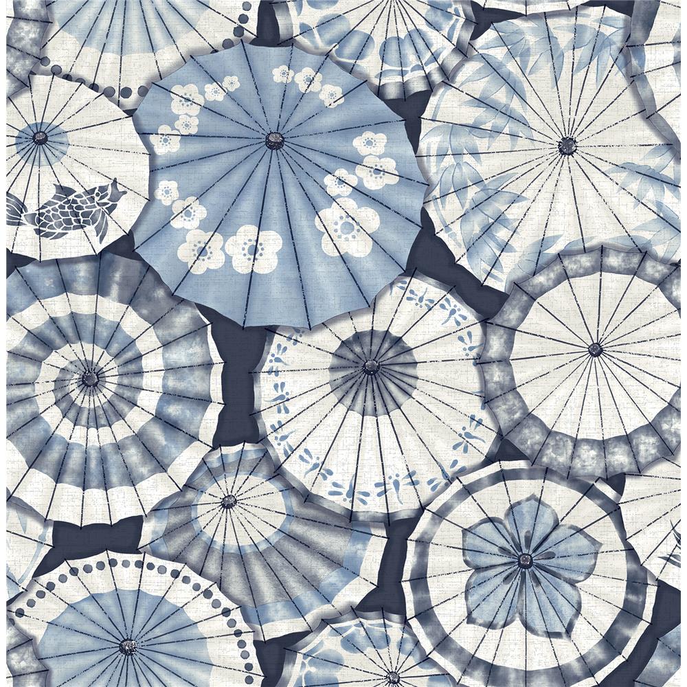 A-Street Prints by Brewster 2764-24361 Mistral Mikado Blue Parasol Wallpaper