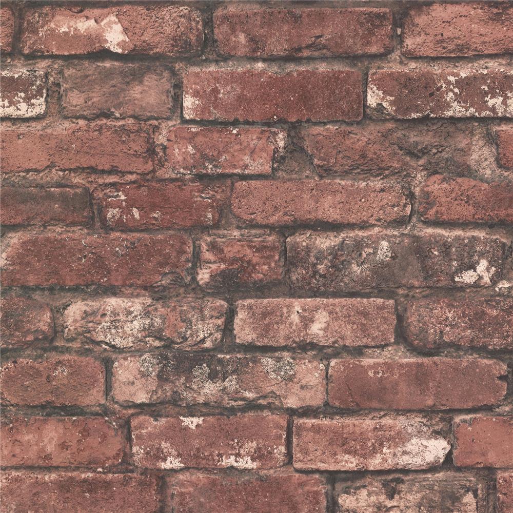 Brewster 2767-21258 Techniques & Finishes III Davis Dark Red Exposed Brick Texture Wallpaper