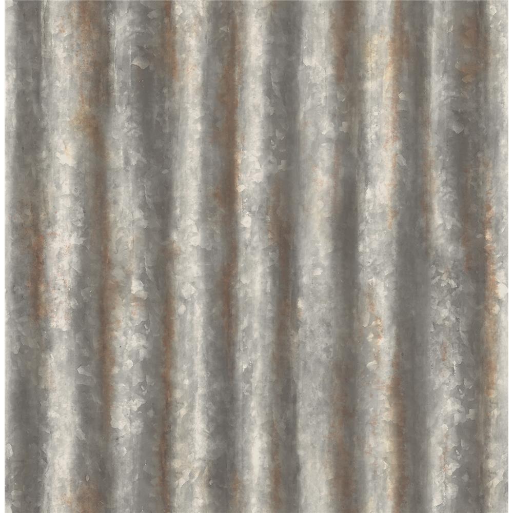 Brewster 2767-22333 Techniques & Finishes III Alloy Silver Corrugated Metal Wallpaper