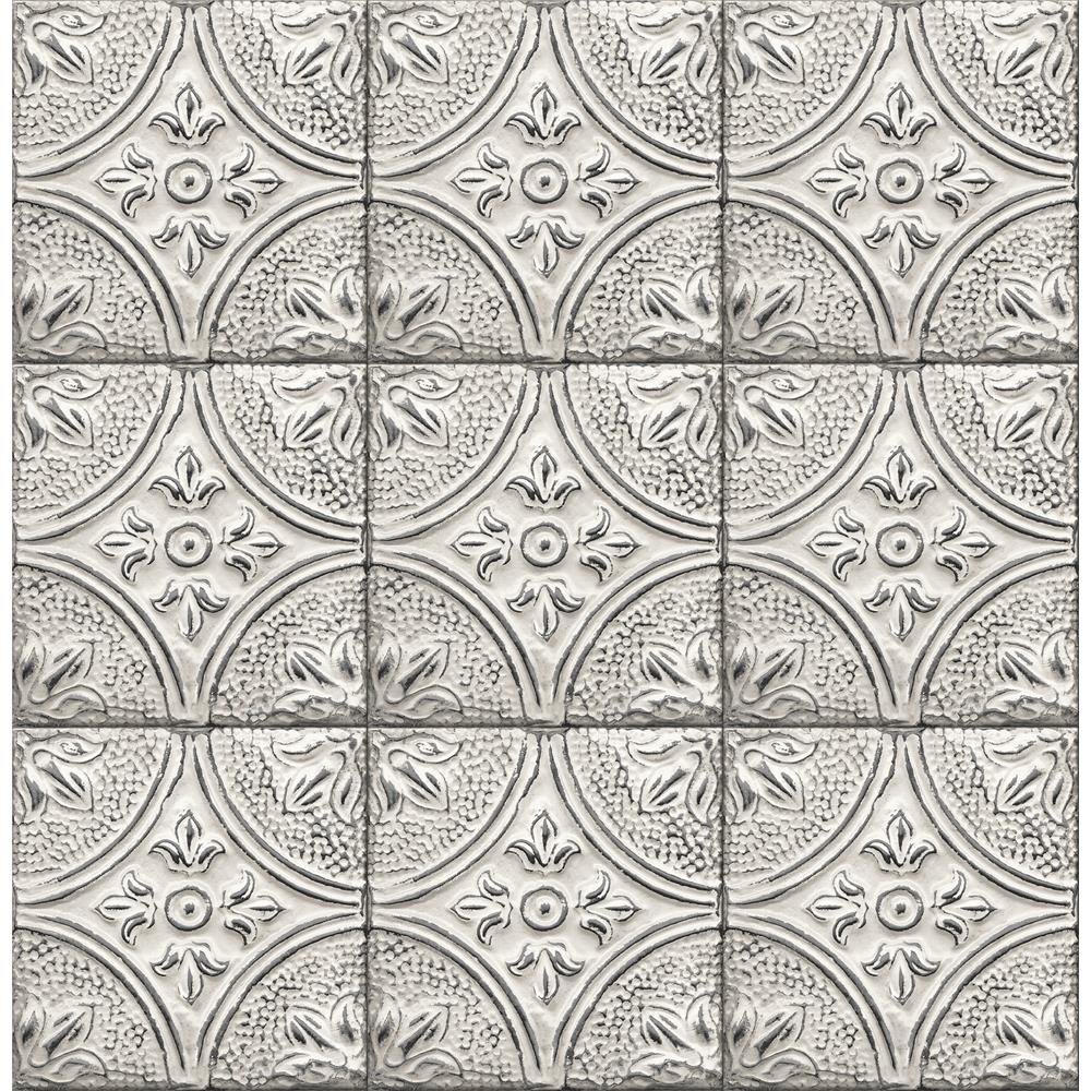 Brewster 2767-23763 Techniques & Finishes III Brasserie Silver Tin Ceiling Tile Wallpaper