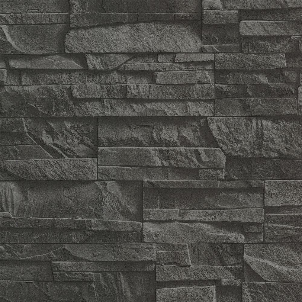 Advantage by Brewster 2774-475036 Stones & Woods Collegiate Charcoal Stacked Slate Wallpaper
