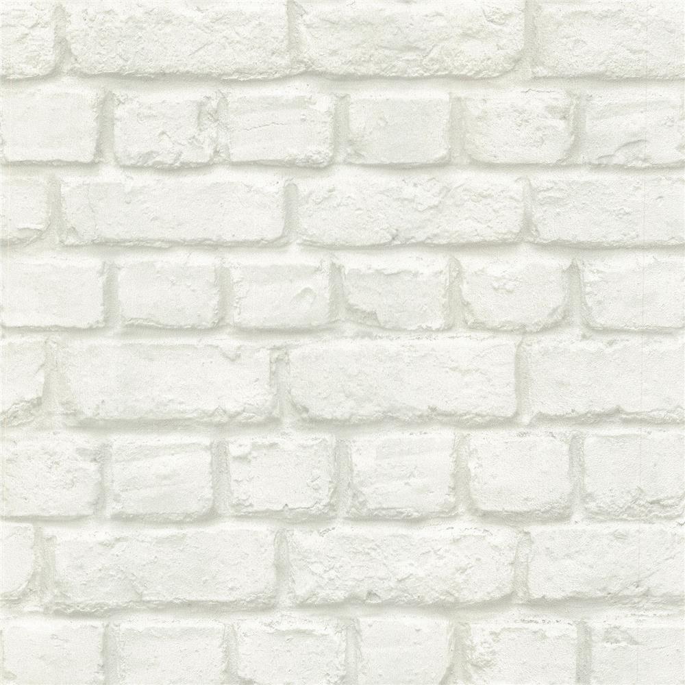 Advantage by Brewster 2774-587203 Stones & Woods Chugach White Whitewashed Brick Wallpaper