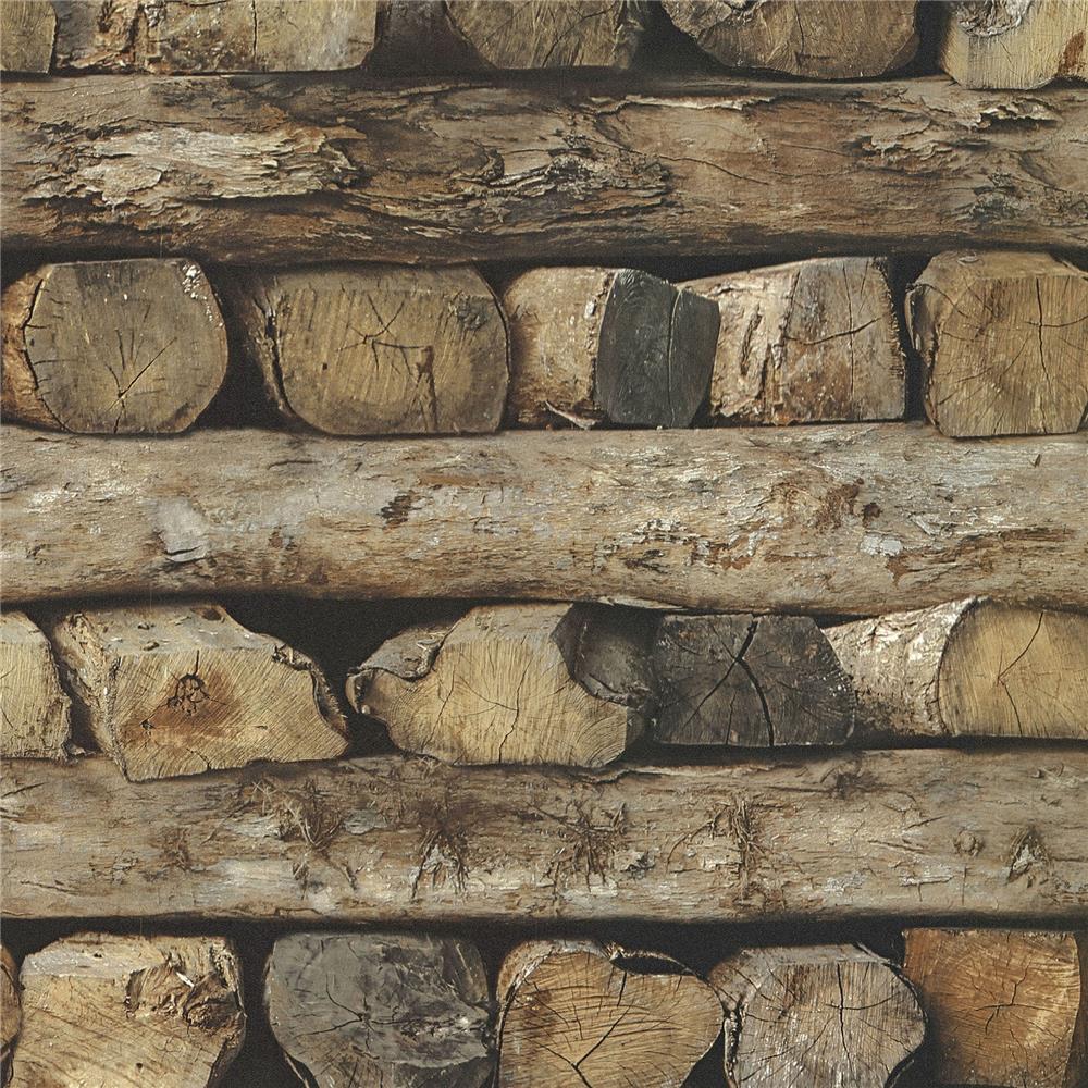 Advantage by Brewster 2774-931808 Stones & Woods Bighorn Brown Logs Wallpaper