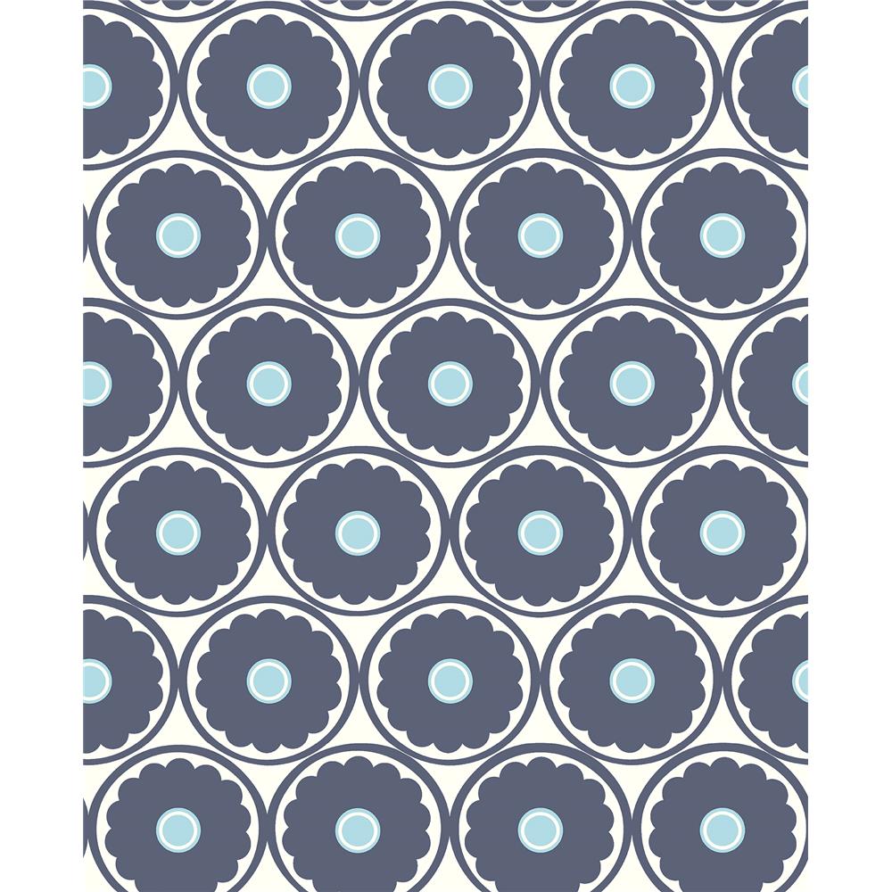 A-Street Prints by Brewster 2782-24506 Habitat Buttercup Blue Flower Wallpaper