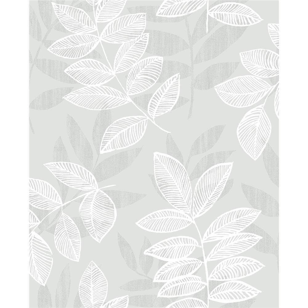 A-Street Prints by Brewster 2793-87321 Celadon Chimera Silver Flocked Leaf Wallpaper