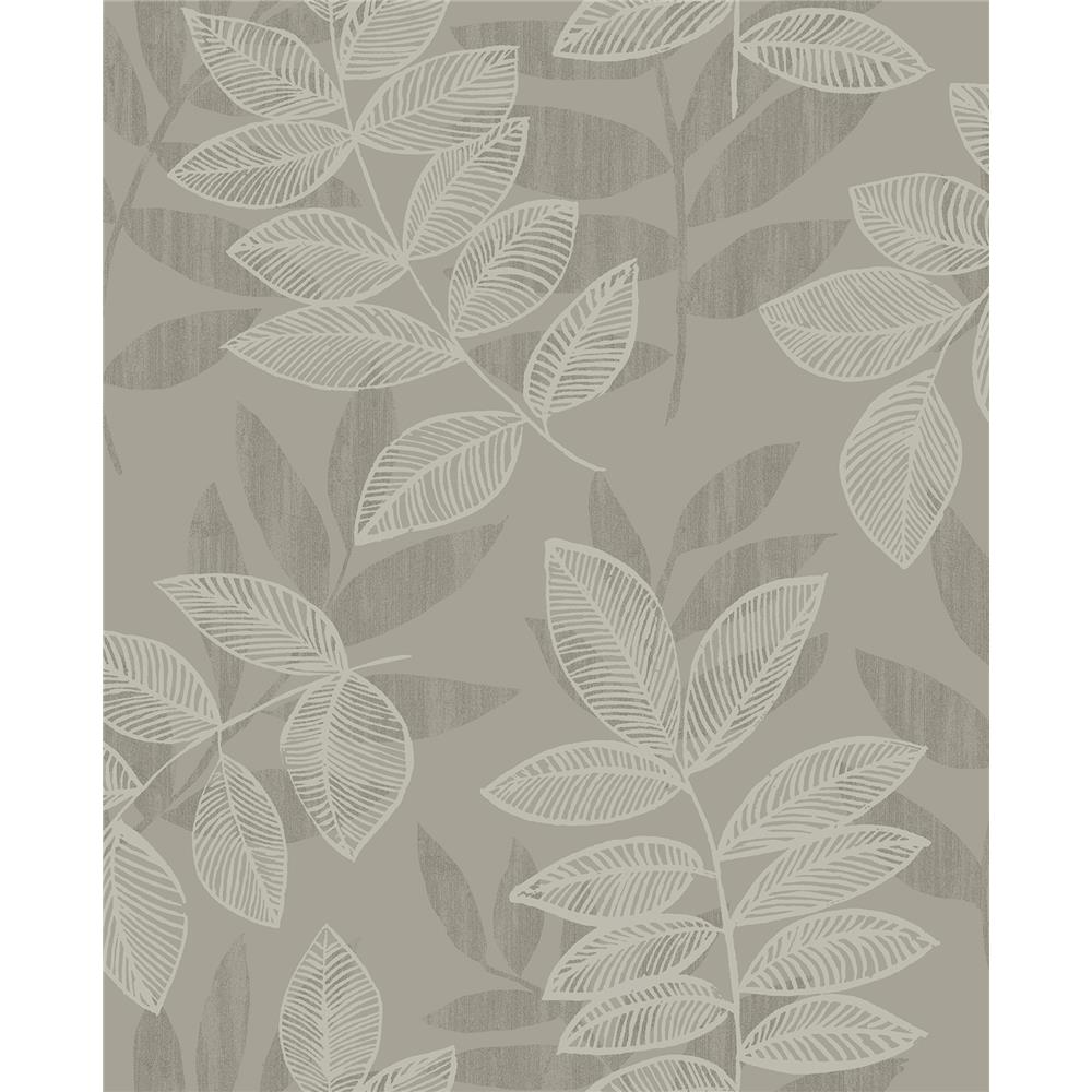 A-Street Prints by Brewster 2793-87322 Celadon Chimera Platinum Flocked Leaf Wallpaper