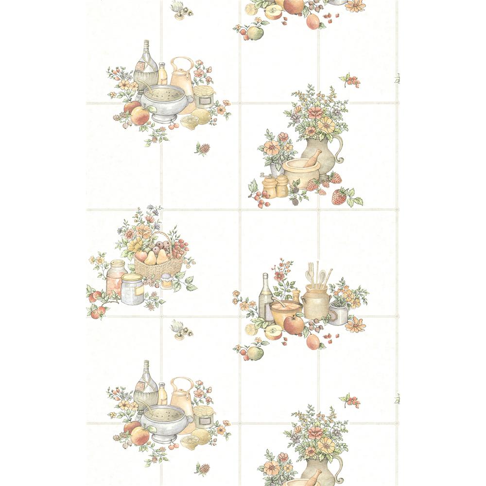 Advantage by Brewster 2813-24991 Kitchen Giada Off-white Fruit Basket Tile Wallpaper