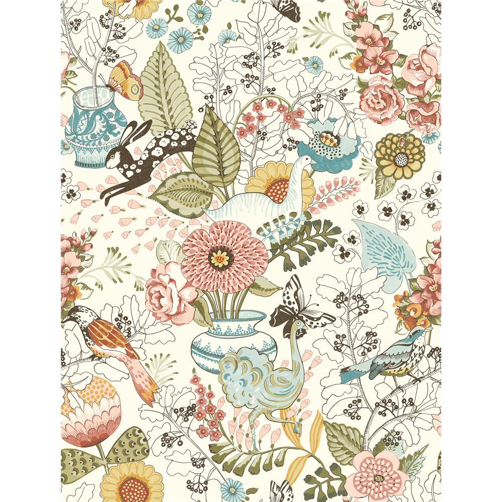 A-Street Prints by Brewster 2821-12802 Folklore Whimsy Pink Fauna Wallpaper
