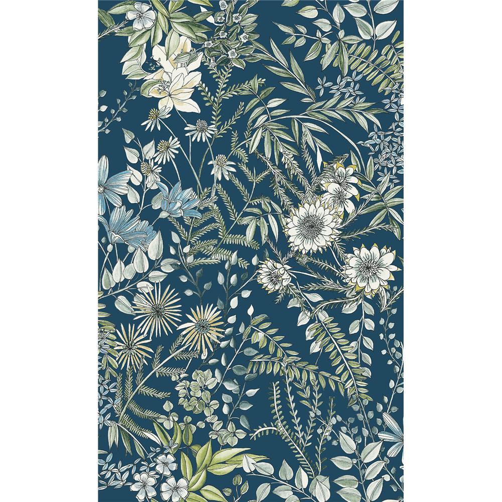 A-Street Prints by Brewster 2821-12902 Folklore Full Bloom Navy Floral Wallpaper