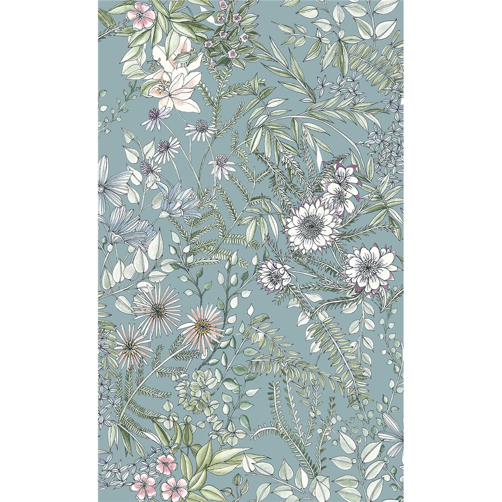 A-Street Prints by Brewster 2821-12904 Folklore Full Bloom Blue Floral Wallpaper