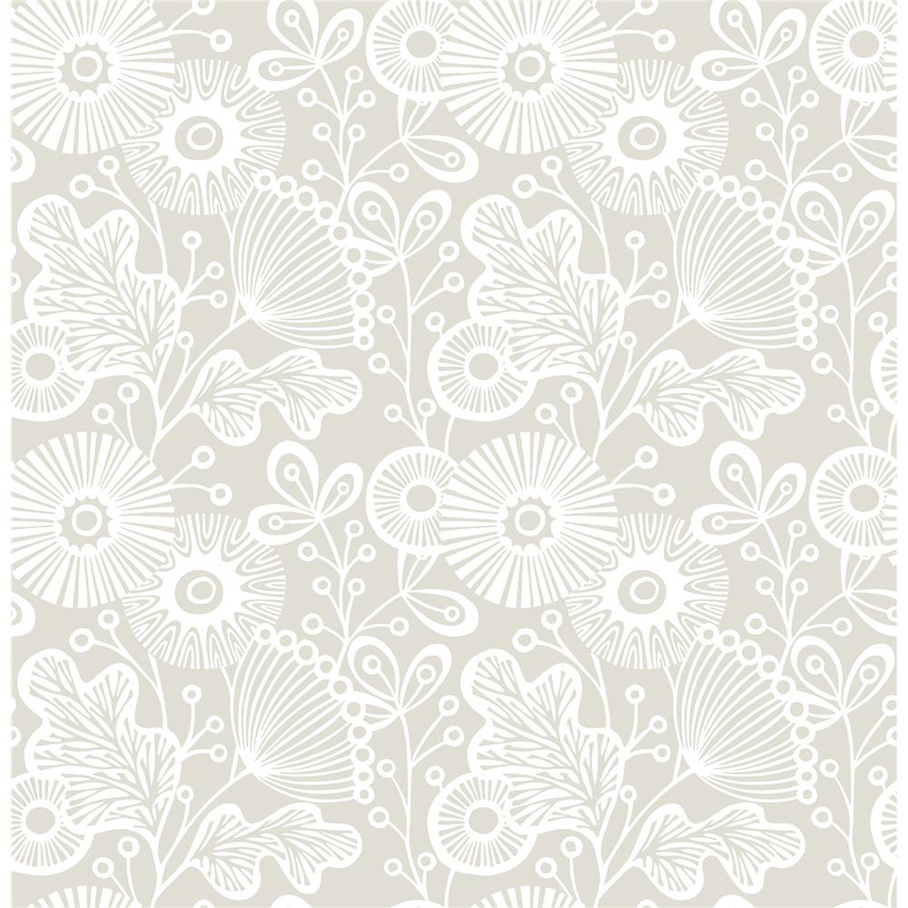A-Street Prints by Brewster 2821-25112 Folklore Ana Taupe Floral Wallpaper