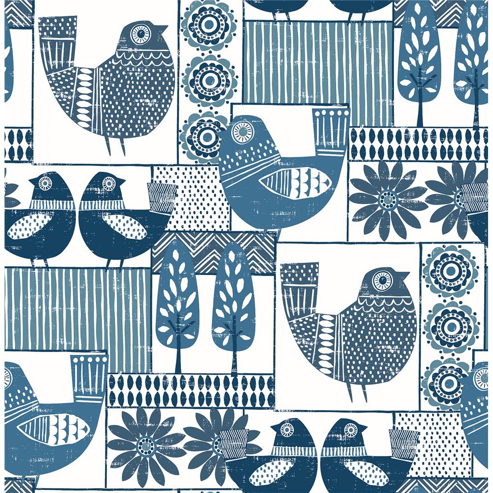 A-Street Prints by Brewster 2821-25113 Folklore Hennika Blue Patchwork Wallpaper