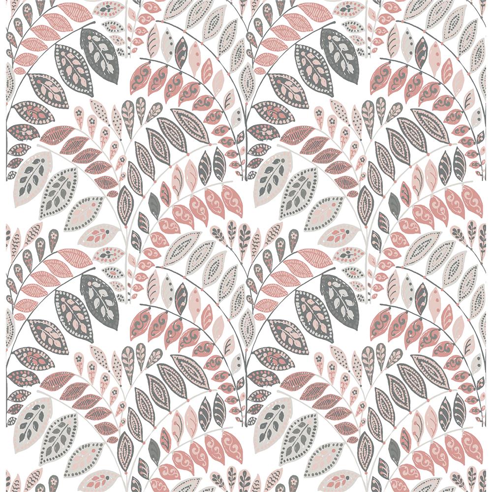 A-Street Prints by Brewster 2821-25141 Folklore Fiddlehead Pink Botanical Wallpaper