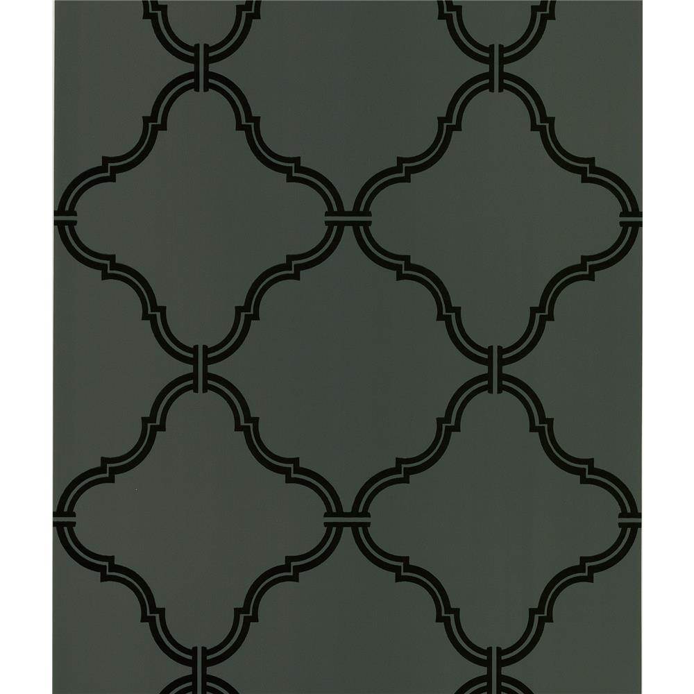 Beacon House by Brewster 283-46950 Ink - Black & White Estate Brown Moroccan Grate Wallpaper in Brown