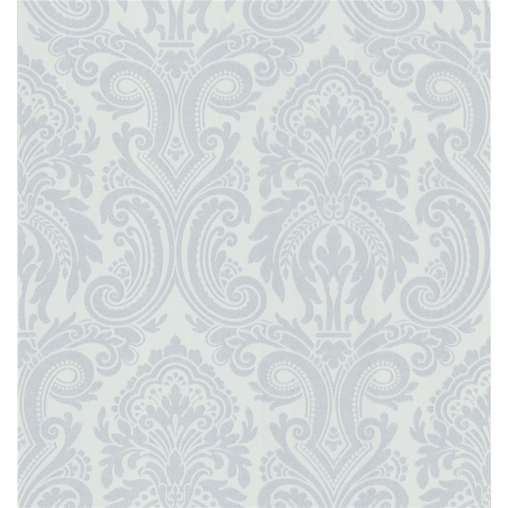 Beacon House by Brewster 283-62975 Ink - Black & White Apollo Platinum Modern Damask Wallpaper in Platinum