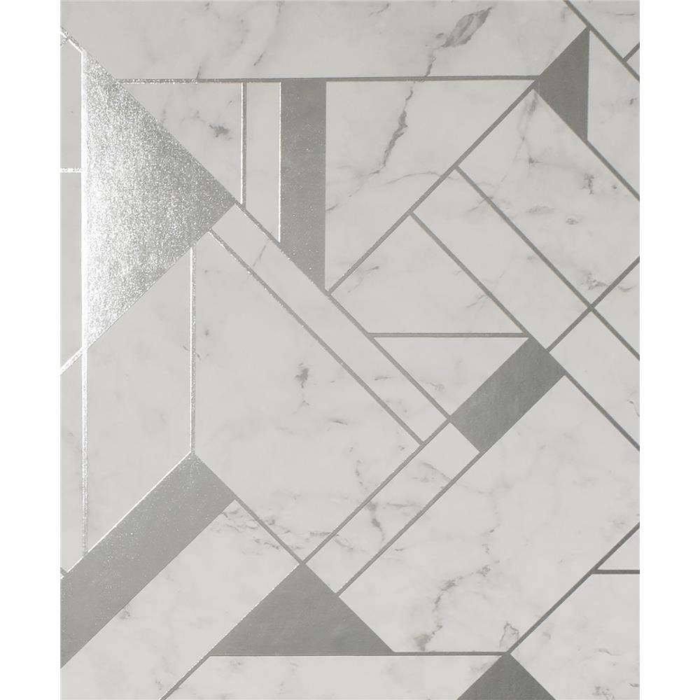 Advantage by Brewster 2834-M1467 Advantage Metallic Gulliver Silver Marble Geometric Wallpaper