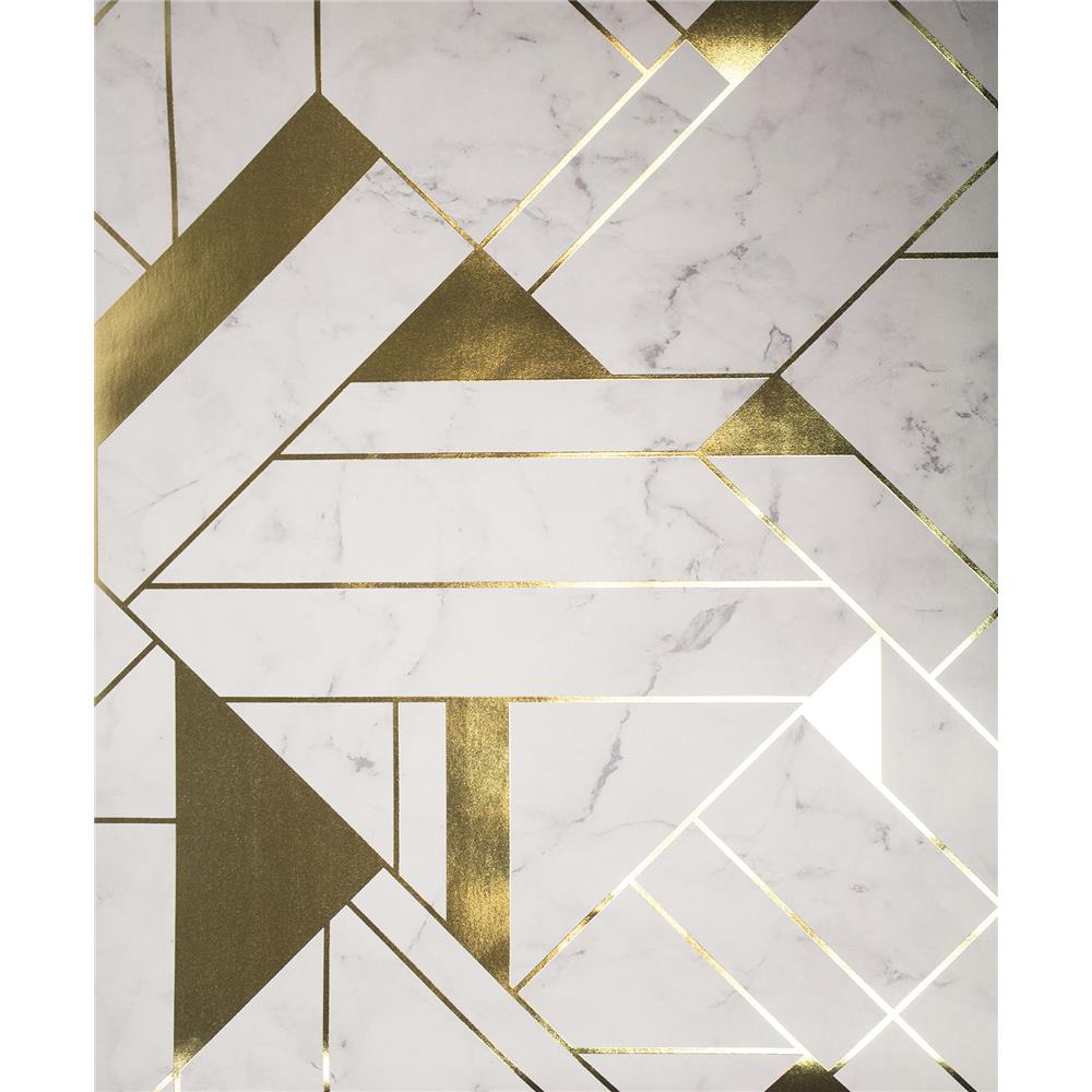 Advantage by Brewster 2834-M1468 Advantage Metallic Gulliver Off-white Marble Geometric Wallpaper