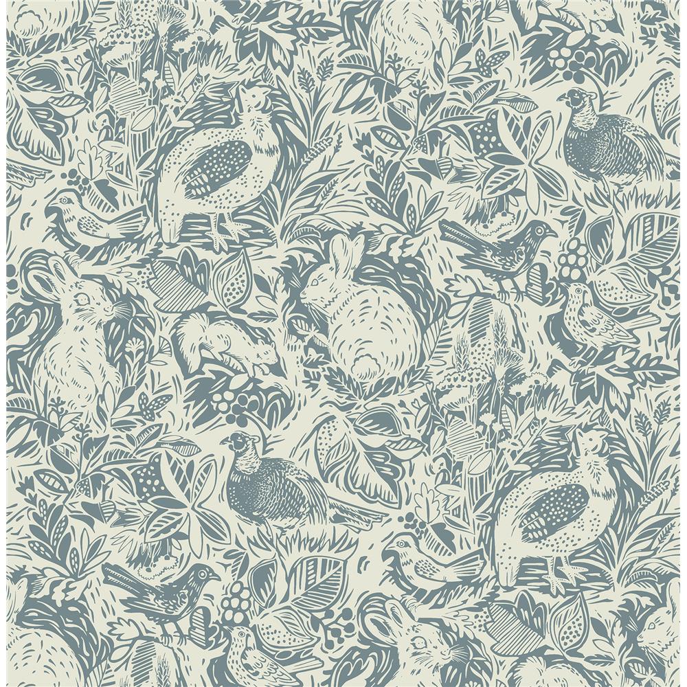 A-Street Prints by Brewster 2861-25726 Revival Blue Fauna Wallpaper