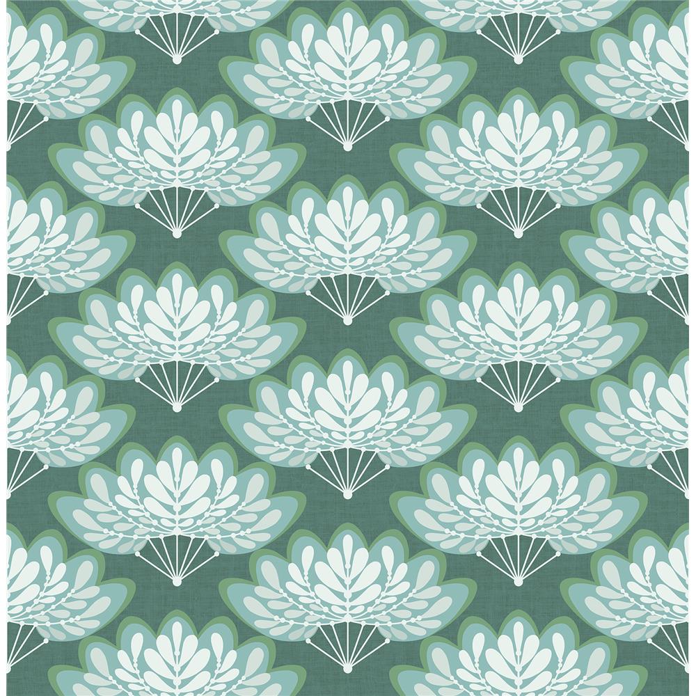 A-Street Prints by Brewster 2861-25753 Lotus Grey Floral Fans Wallpaper