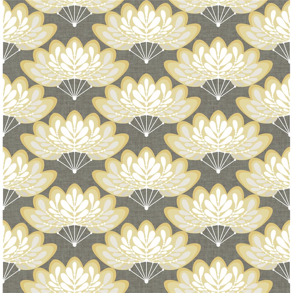 A-Street Prints by Brewster 2861-25754 Lotus Mustard Floral Fans Wallpaper