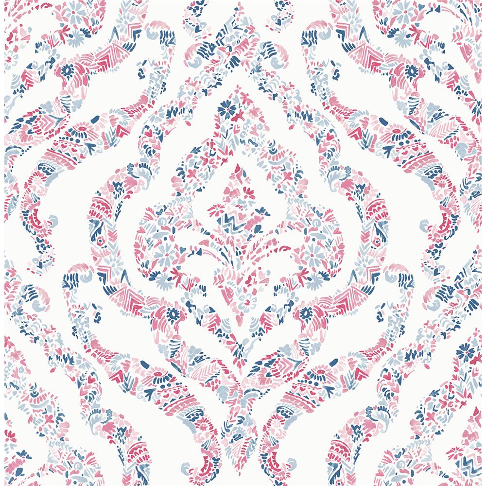 A-Street Prints by Brewster 2901-25400 Featherton Coral Floral Damask Wallpaper