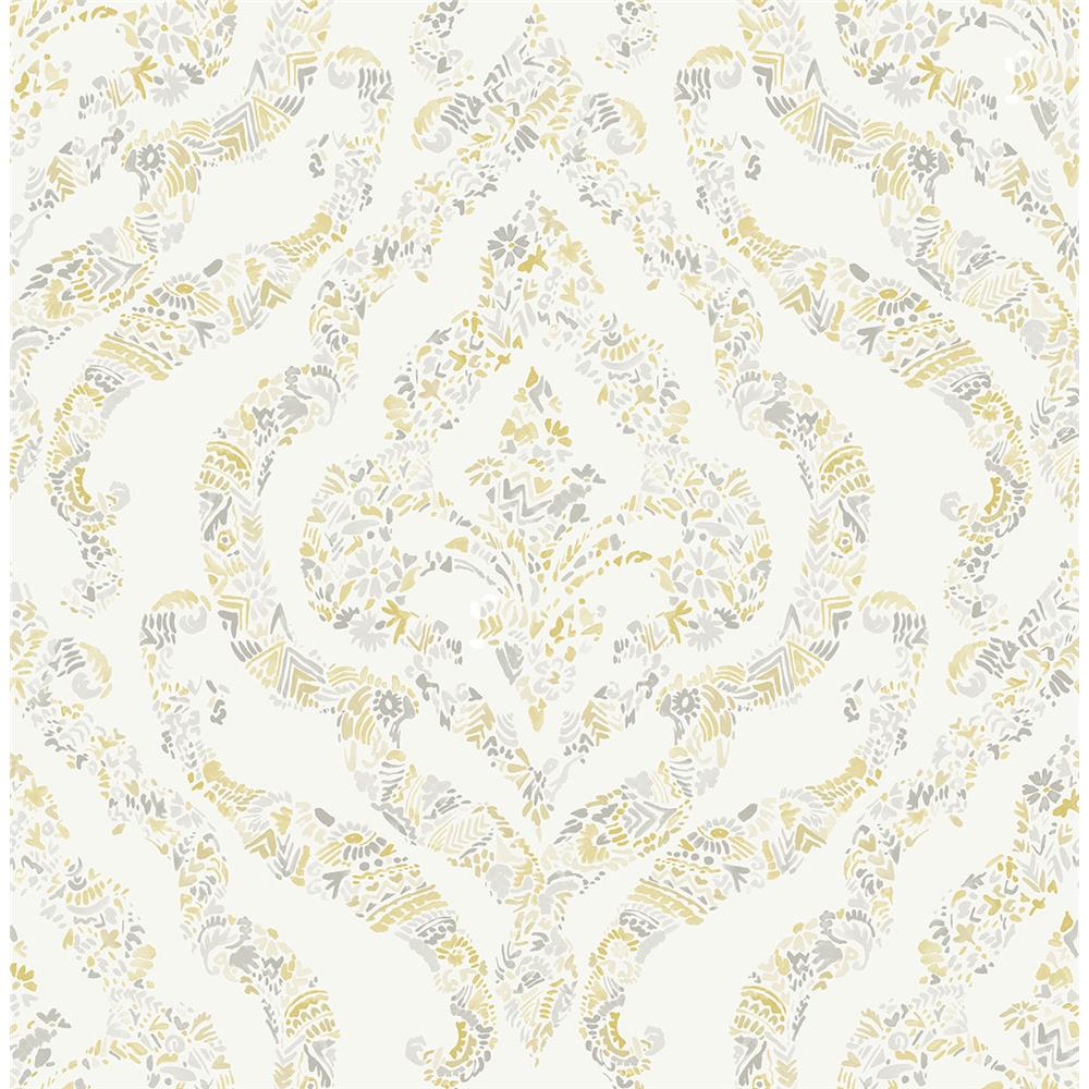 A-Street Prints by Brewster 2901-25401 Featherton Mustard Floral Damask Wallpaper