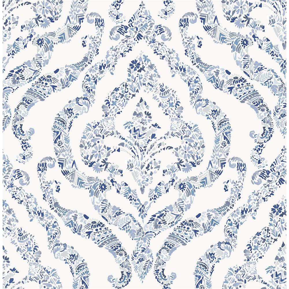 A-Street Prints by Brewster 2901-25403 Featherton Blue Floral Damask Wallpaper