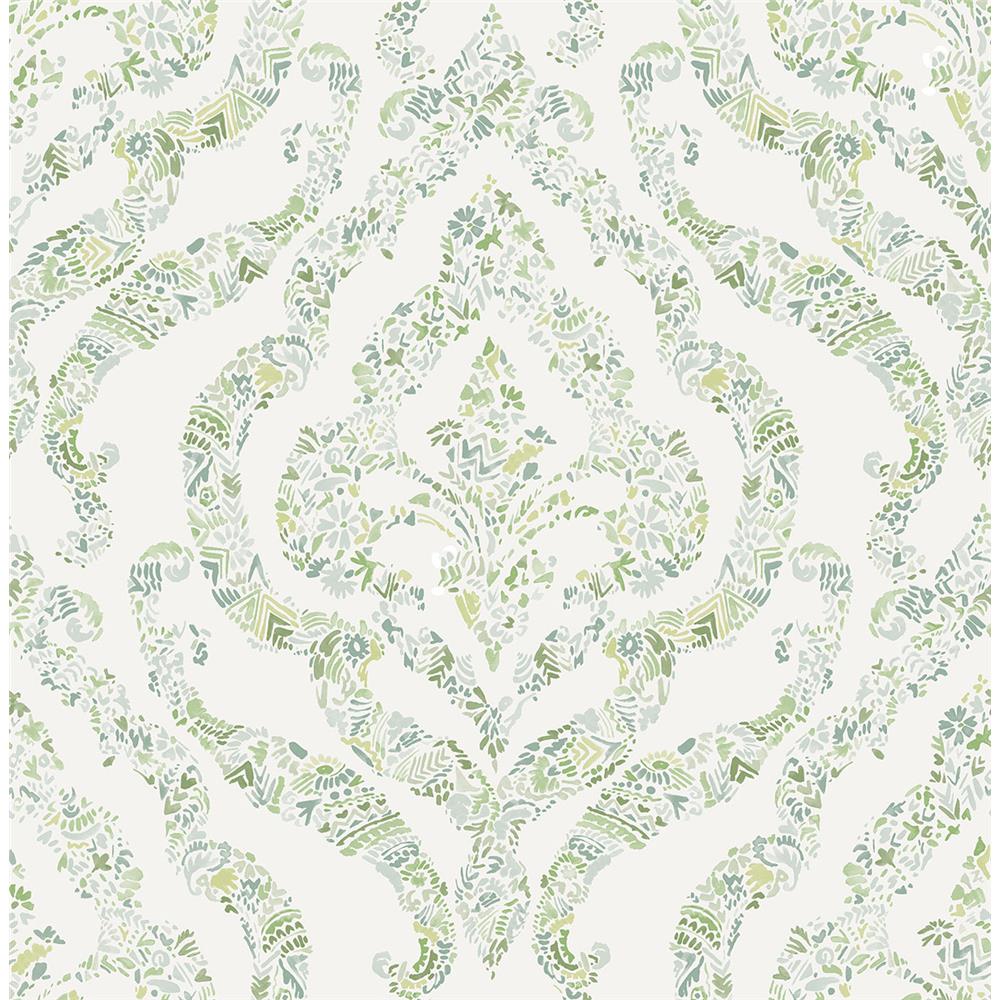 A-Street Prints by Brewster 2901-25404 Featherton Light Green Floral Damask Wallpaper