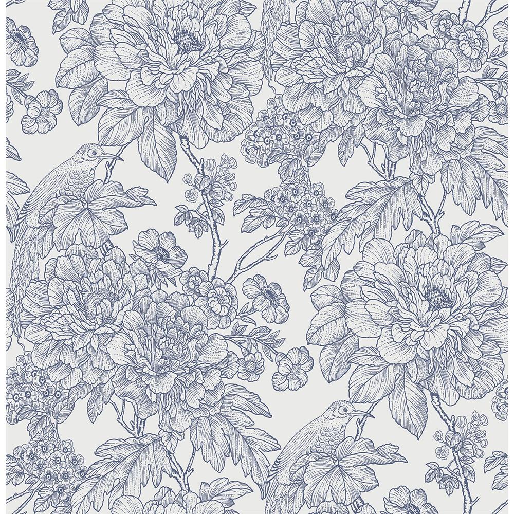 A-Street Prints by Brewster 2901-25411 Birds of Paraside Breeze Blue Floral Wallpaper