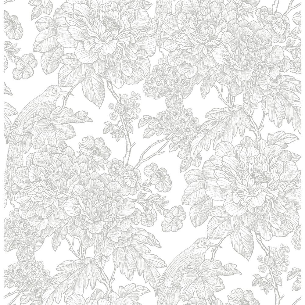 A-Street Prints by Brewster 2901-25412 Birds of Paraside Breeze Grey Floral Wallpaper
