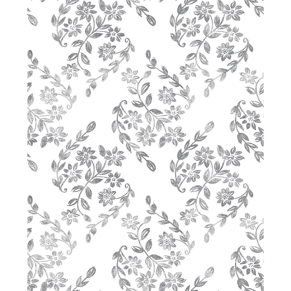 A-Street Prints by Brewster 2901-25429 Arabesque Grey Floral Trail Wallpaper