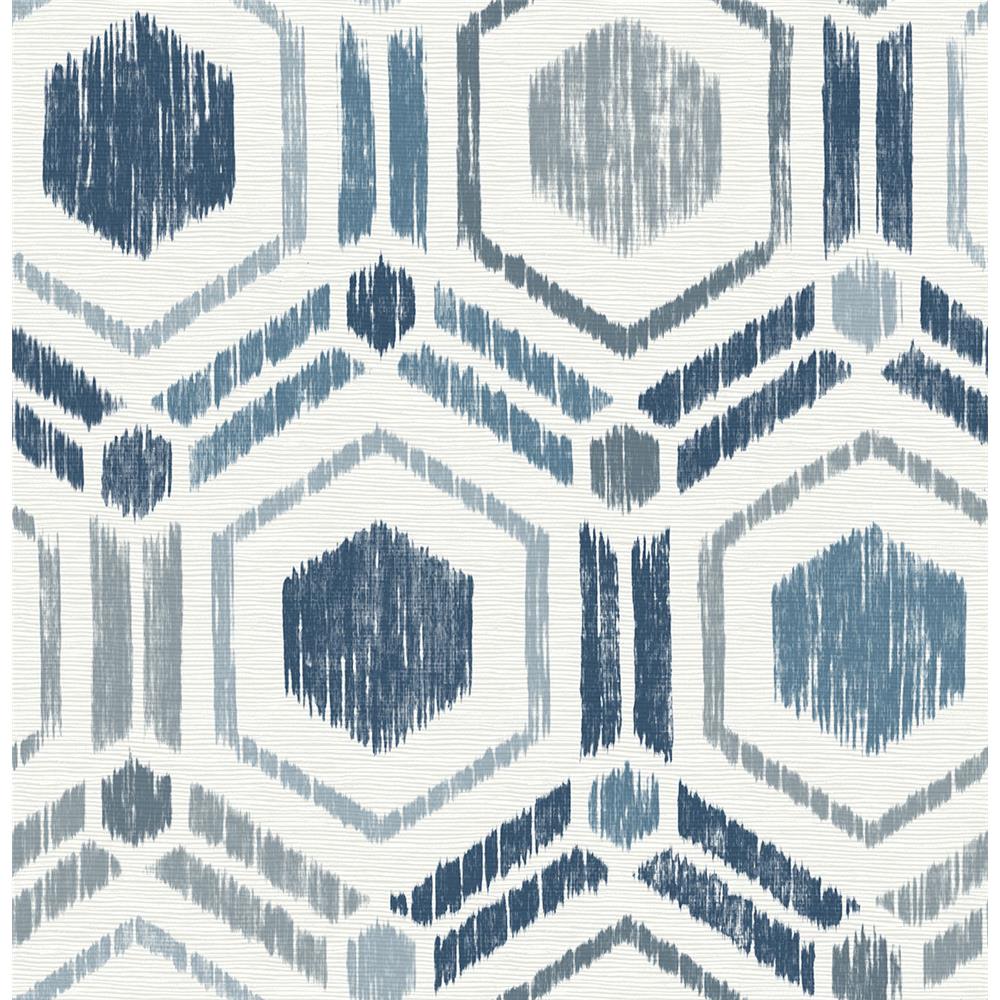 A-Street Prints by Brewster 2901-25433 Borneo Blue Geometric Faux Grasscloth Wallpaper