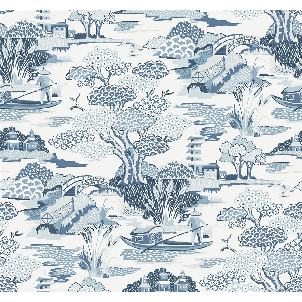 A-Street Prints by Brewster 2901-87507 Joy De Vie Blue Toile Wallpaper