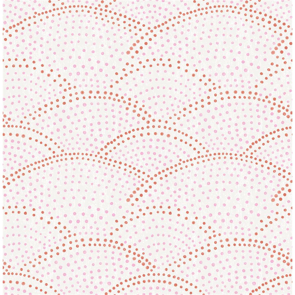 A-Street Prints by Brewster 2903-25801 Bennett Pink Dotted Scallop Wallpaper