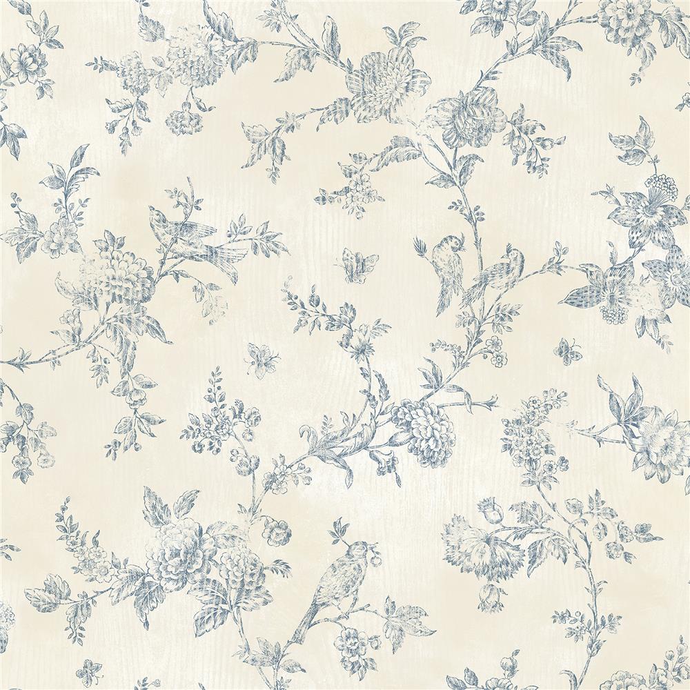 Brewster 2904-02192 French Nightingale Blue Trail Wallpaper