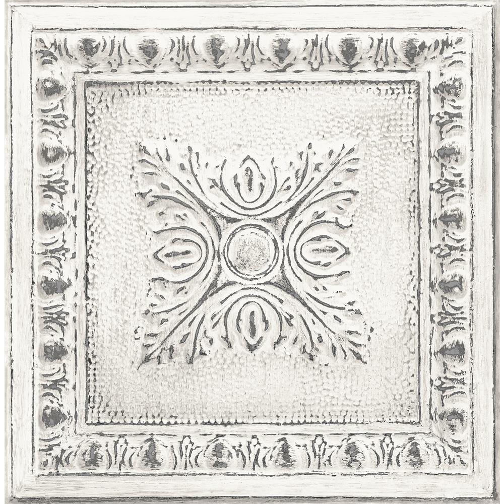 Brewster 2904-24031 Hazley White Ornamental Tin Tile Wallpaper