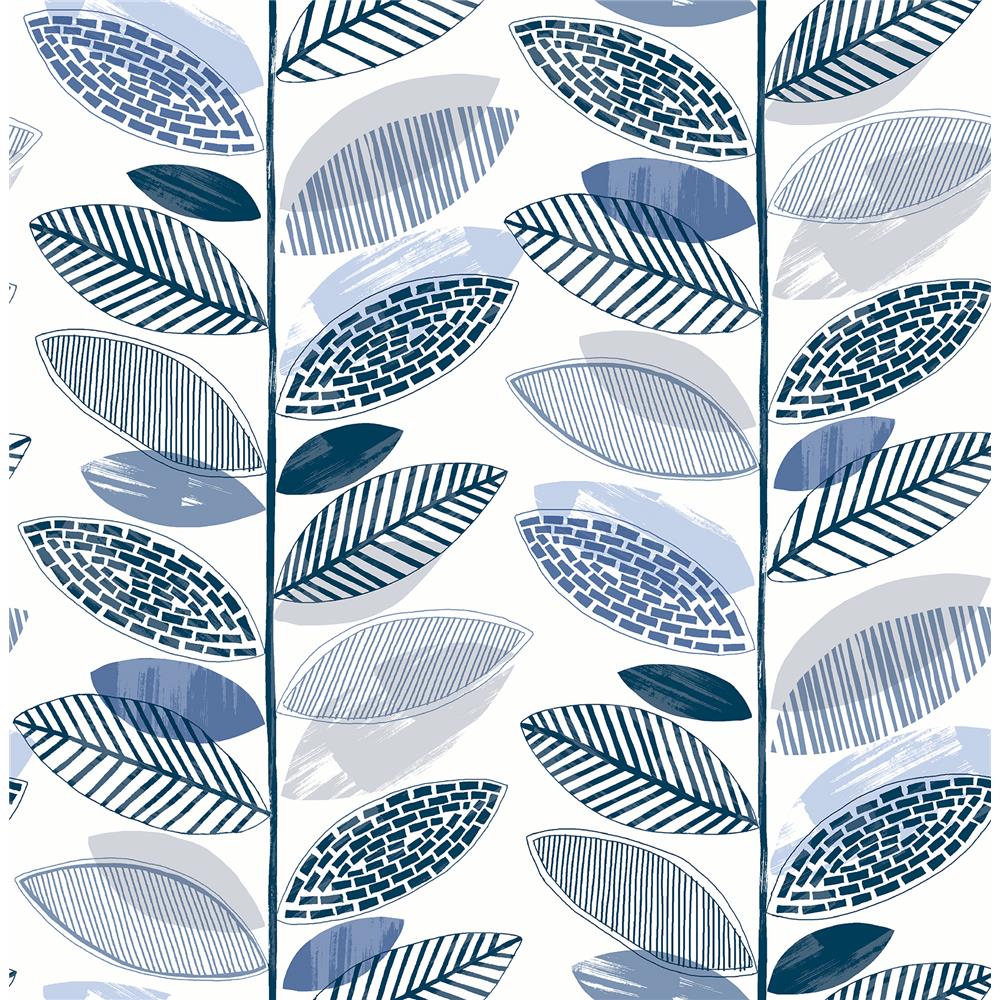 Brewster 2904-25682 Nyssa Blue Leaves Wallpaper