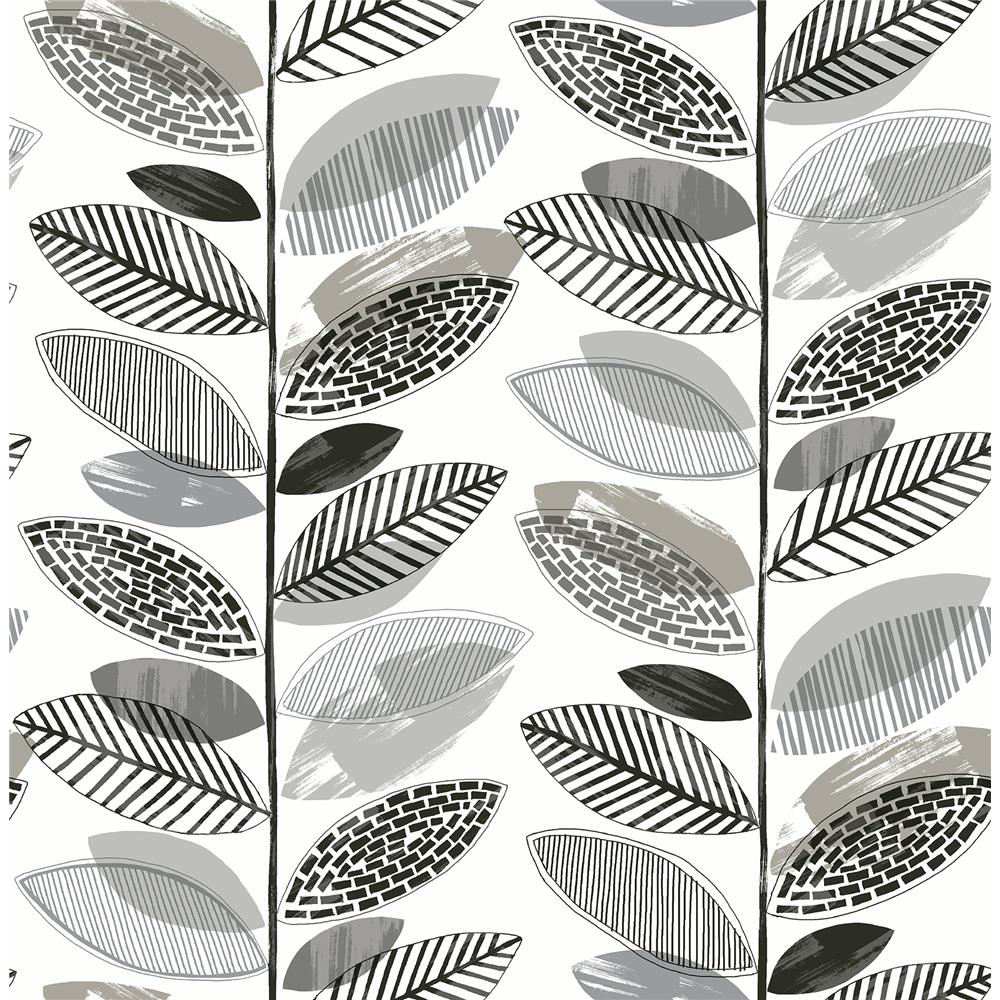 Brewster 2904-25683 Nyssa Grey Leaves Wallpaper