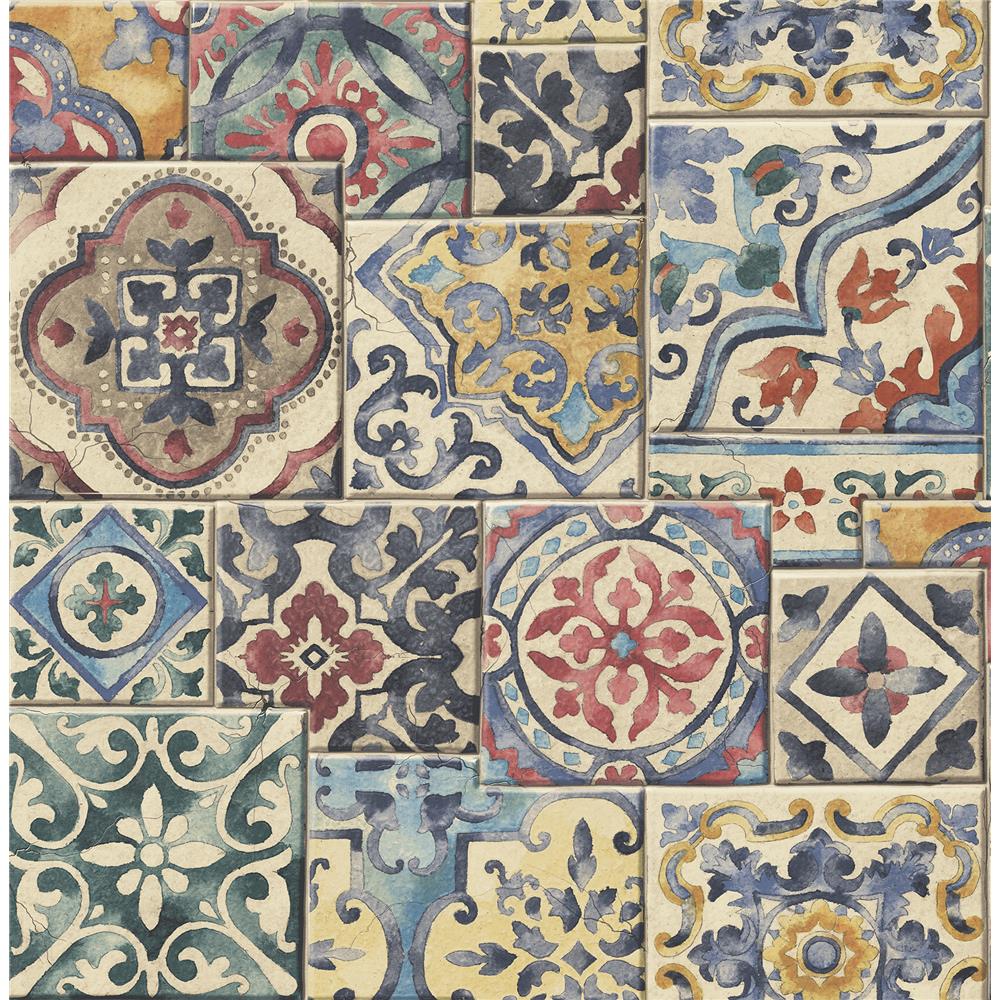 A-Street Prints by Brewster 2922-22301 Trilogy Estrada Multicolor Marrakesh Tiles Wallpaper