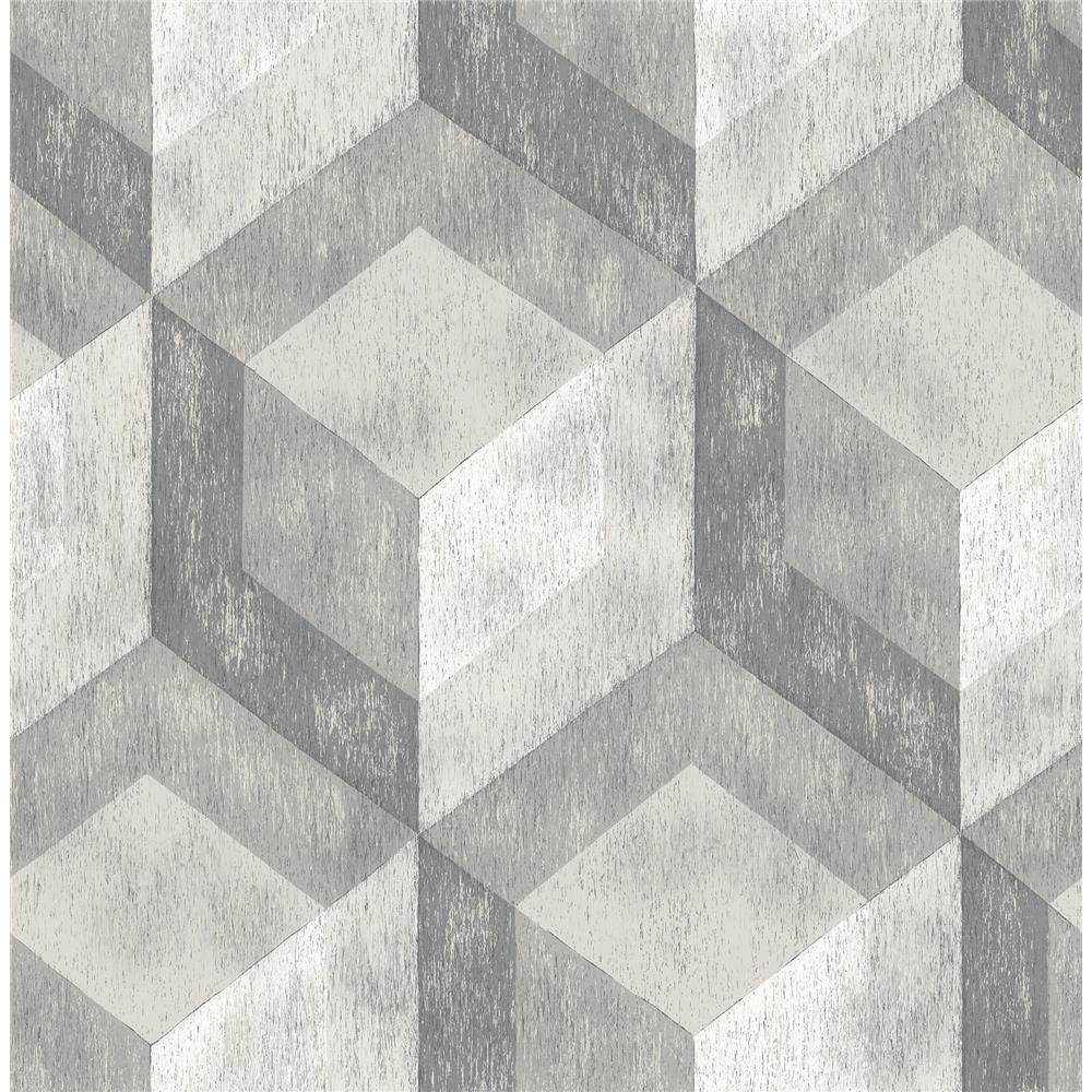 A-Street Prints by Brewster 2922-22306 Trilogy Clarabelle Grey Rustic Wood Tile Wallpaper
