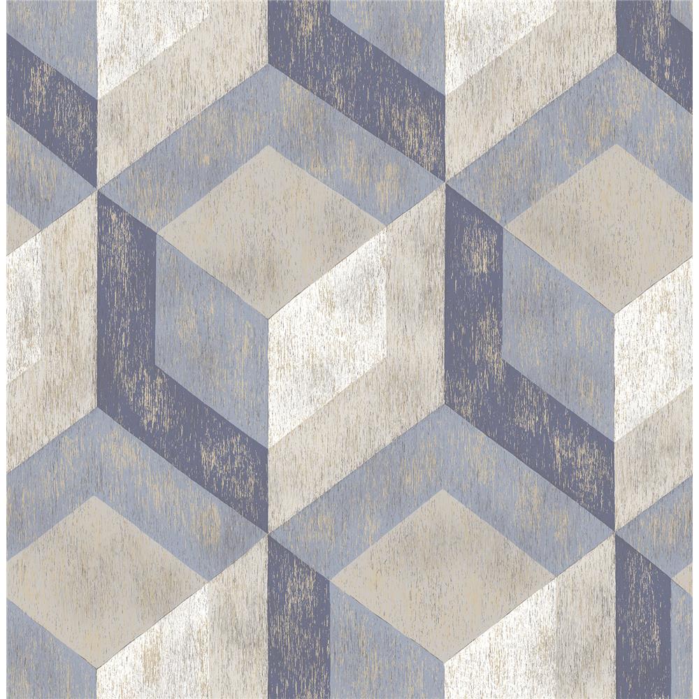 A-Street Prints by Brewster 2922-22311 Trilogy Clarabelle Blue Rustic Wood Tile Wallpaper