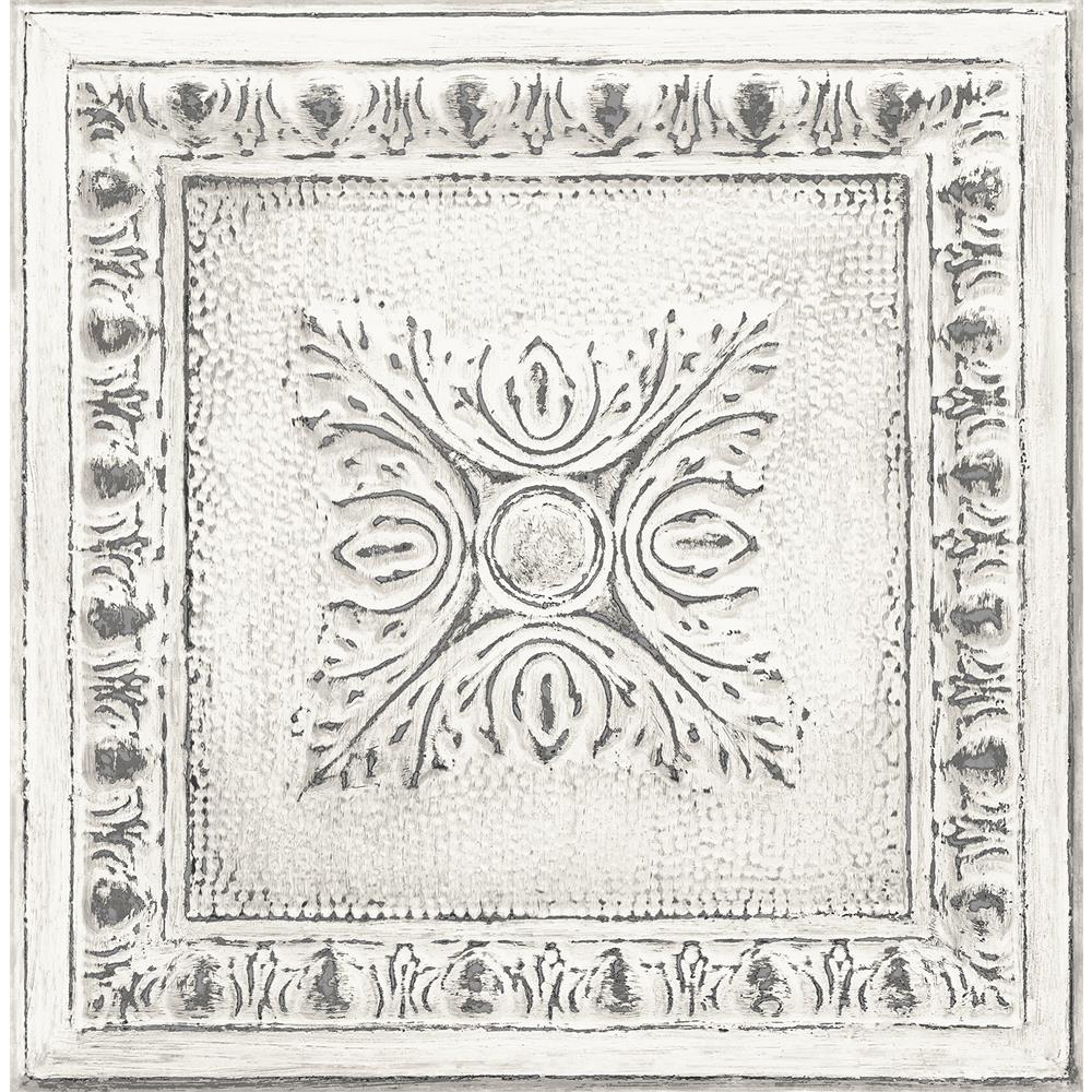 A-Street Prints by Brewster 2922-24031 Trilogy Hillman White Ornamental Tin Tile Wallpaper