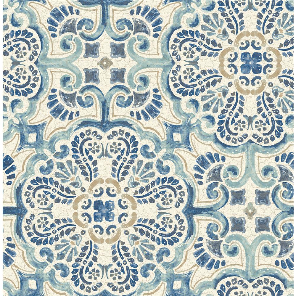 A-Street Prints by Brewster 2922-24046 Trilogy Florentine Blue Faux Tile Wallpaper