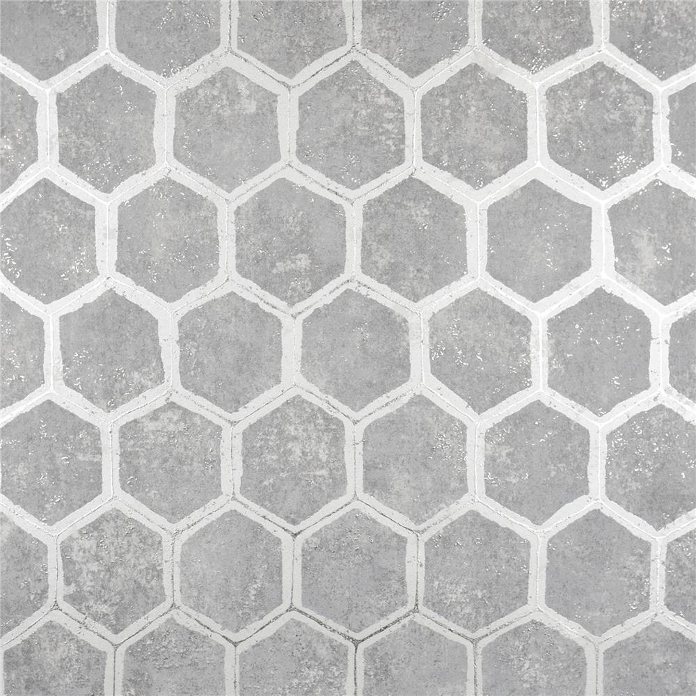 Brewster 2927-00404 Starling Pewter Honeycomb Wallpaper