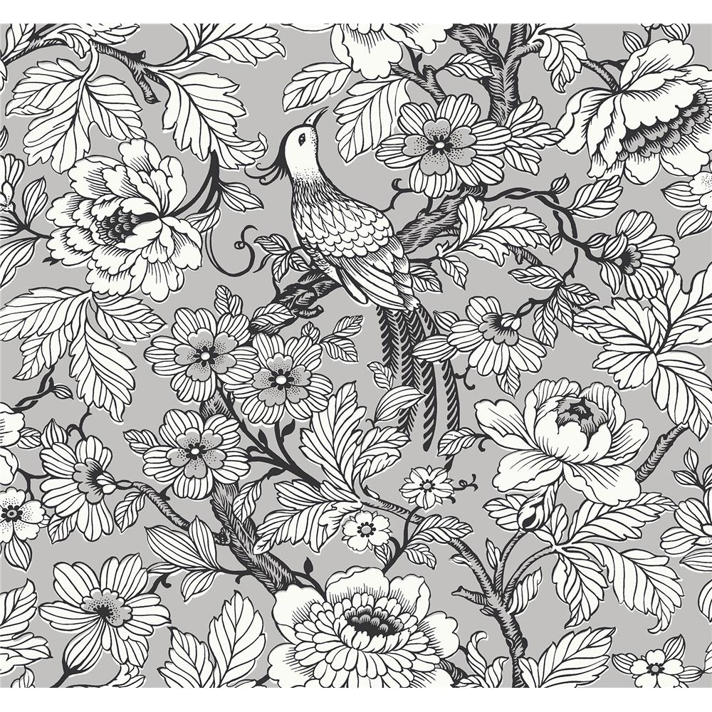 Newport by Brewster 2927-80407 Beaufort Silver Peony Chinoiserie Wallpaper