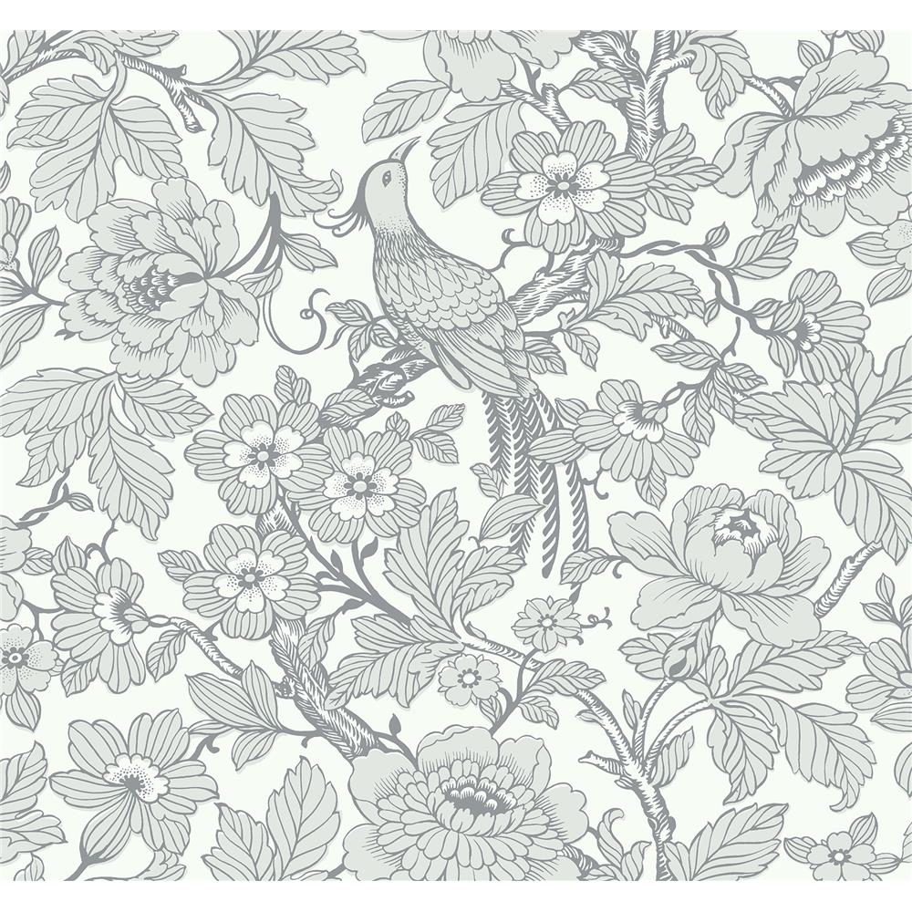Newport by Brewster 2927-80408 Beaufort Light Grey Peony Chinoiserie Wallpaper