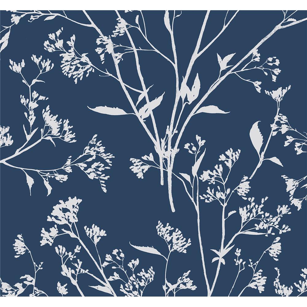 Newport by Brewster 2927-80712 Southport Navy Delicate Branches Wallpaper