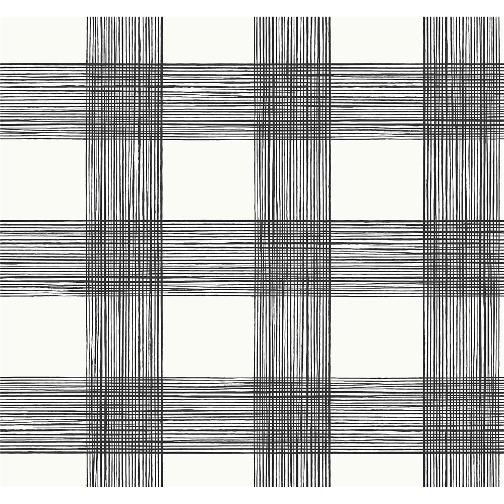 Newport by Brewster 2927-80900 Scarborough Black Striated Plaid Wallpaper